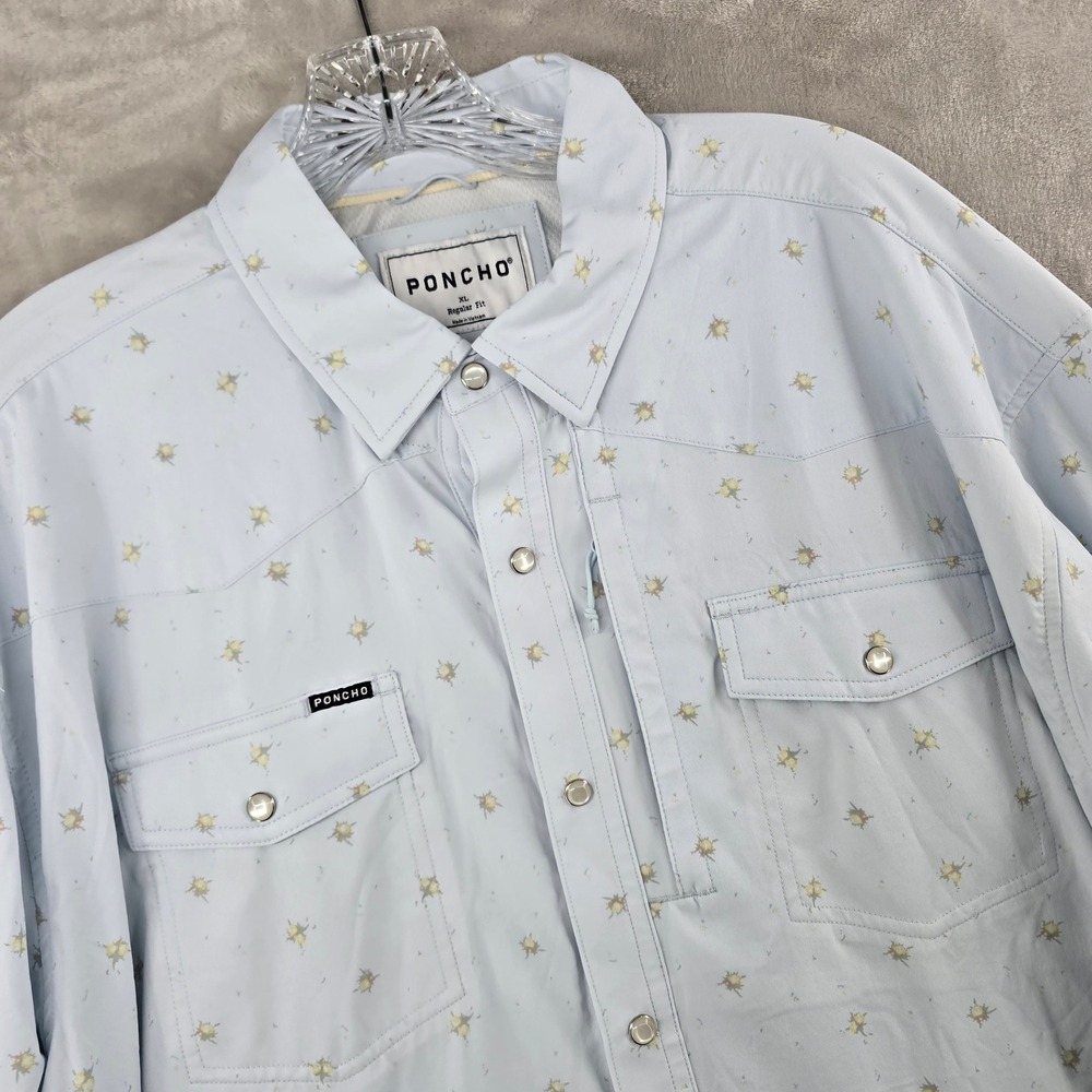 Poncho Western Maria Jose Shirt Mens XL Blue Pearl Snap Long Sleeve